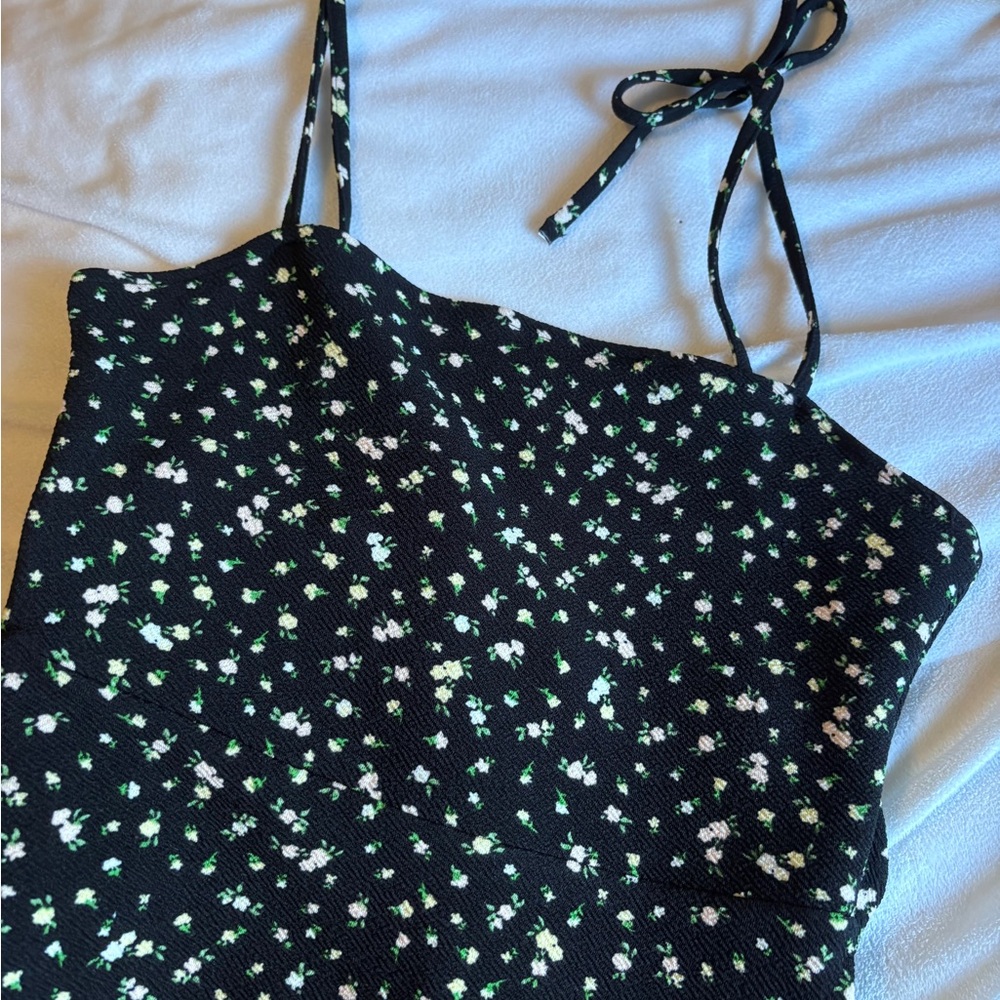 H&M Black Floral Spaghetti Strap Top